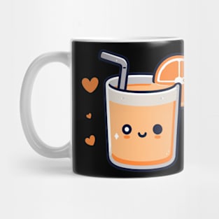 Cute Kawaii Orange Juice with Hearts Winking | Kawaii Food Character Art Mug